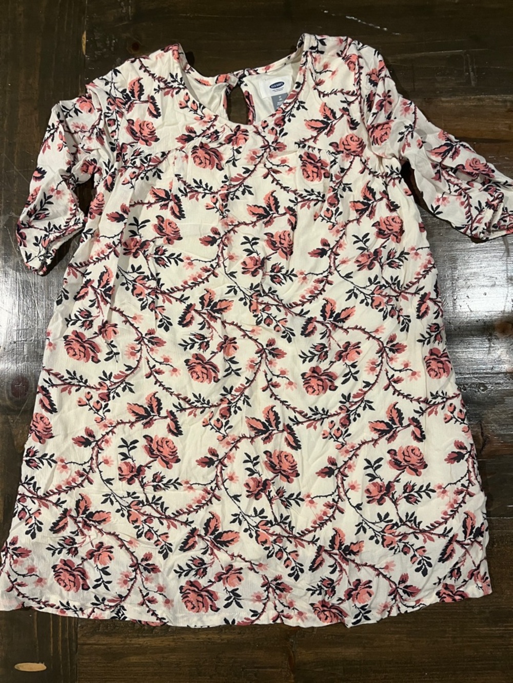 Old Navy Cream Dress with Pink Rose Print